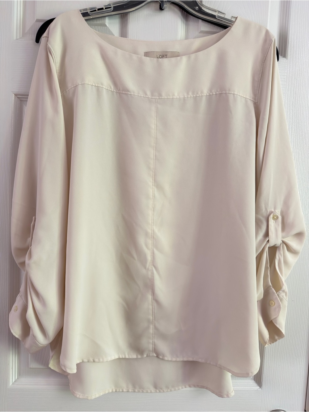LOFT Cream Roll-Tab Sleeve Blouse